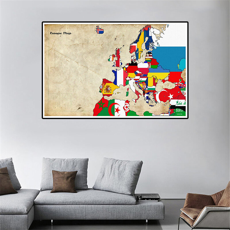 90*60cm The Europe Map of Vintage Wall Art Posters and Prints Canvas Painting School Supplies Office Living Room Home Decoration