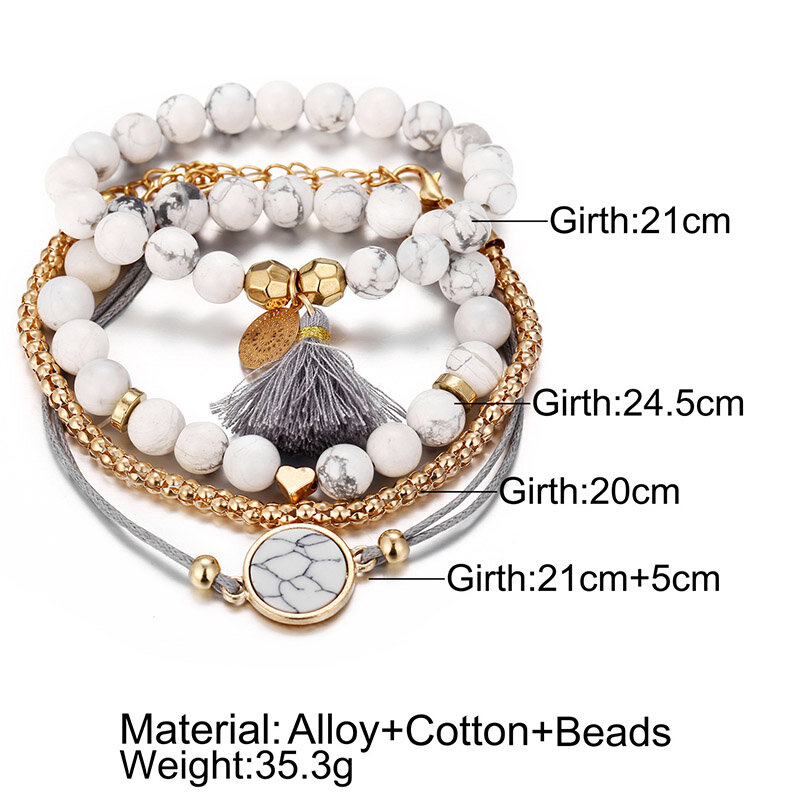 Bohemian Bracelet Set For women Shell Star Map Pineapple Heart Natural Stone Beads Chains Bangle Boho Jewelry