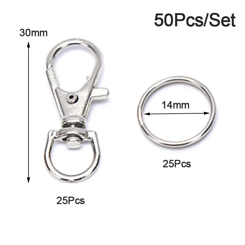 50Pcs Metal Swivel Lobster Clasps Clips Hook with Key Ring DIY Jewelry Craft