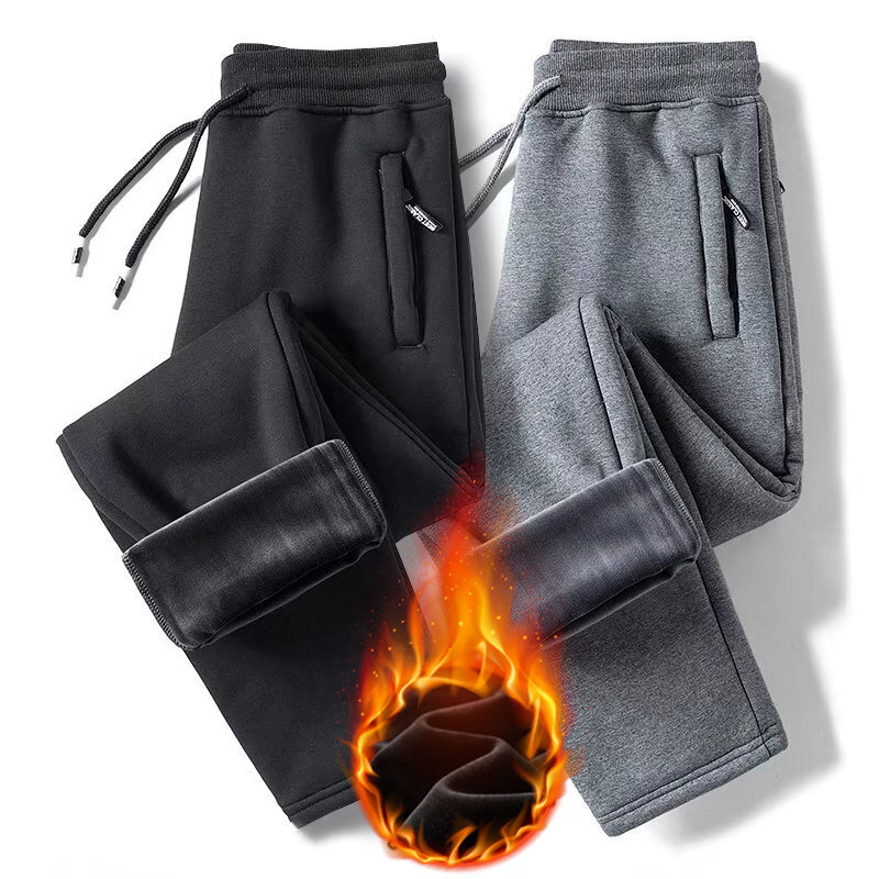 Mens Thin Fleece Lined Thermal Trousers Sweatpants Autumn Lightweight Fleece Pants Casual Outdoor Windproof Trousers 5XL