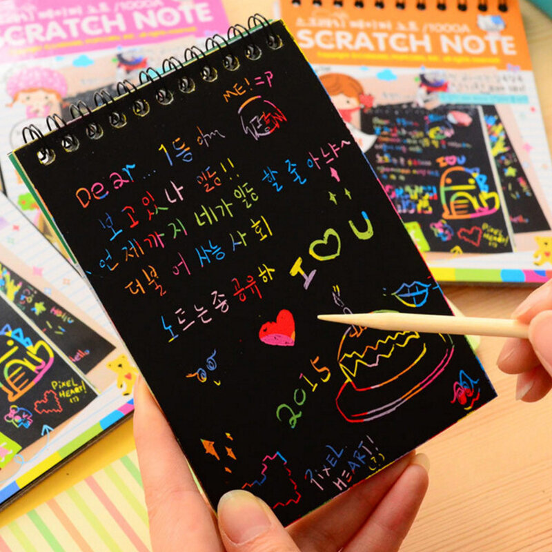 10 Pages/1 Book Colorful Dazzle Scratch Note Sketchbook Paper Graffiti DIY Coils Drawing Book Creative Color Accessories