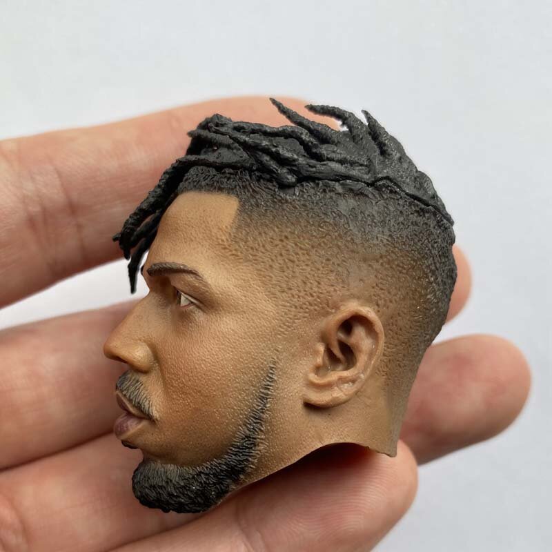 1/6 Scale Wakanda Erik Killmonger Head Sculpt Black Panther Villain Male Soldier Head Played for 12in Action Figure Toy