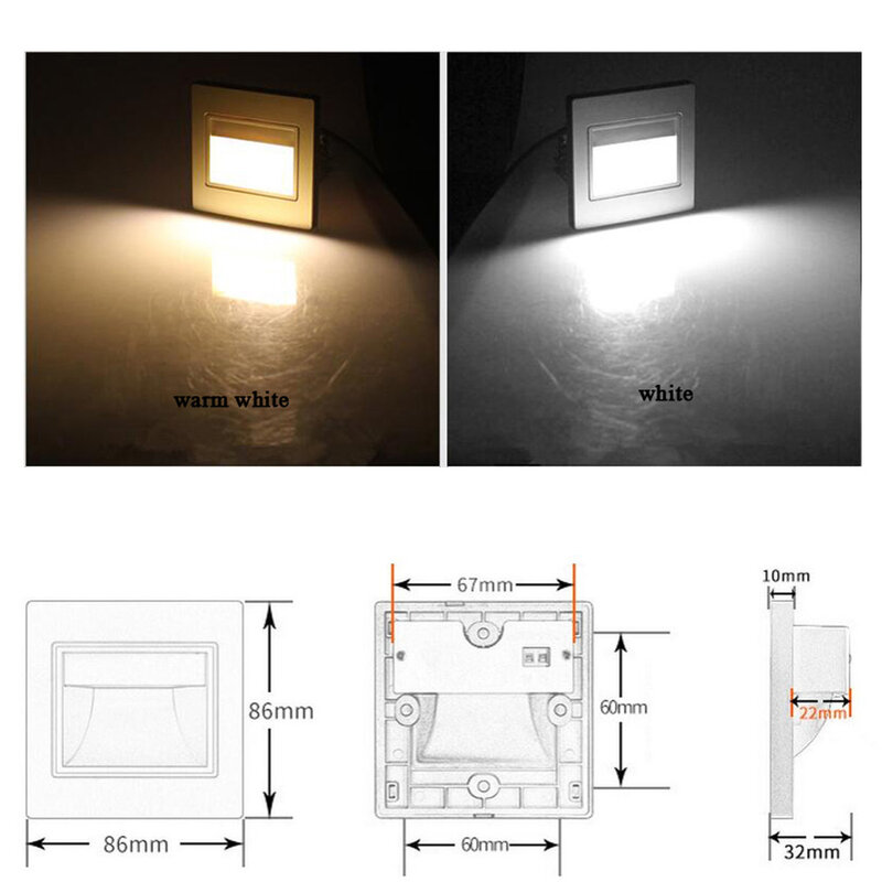 Lampada da notte intelligente da 2W sensore rilevatore di movimento PIR sensore di scala a LED lampada da incasso a gradino lampada da parete a scala Foyer da cucina