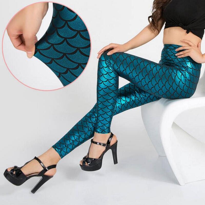 Ljcuiyao moda 3d impressão digital sereia peixe escala leggings calças femininas elastano colorido esportes macios calças de corrida magros