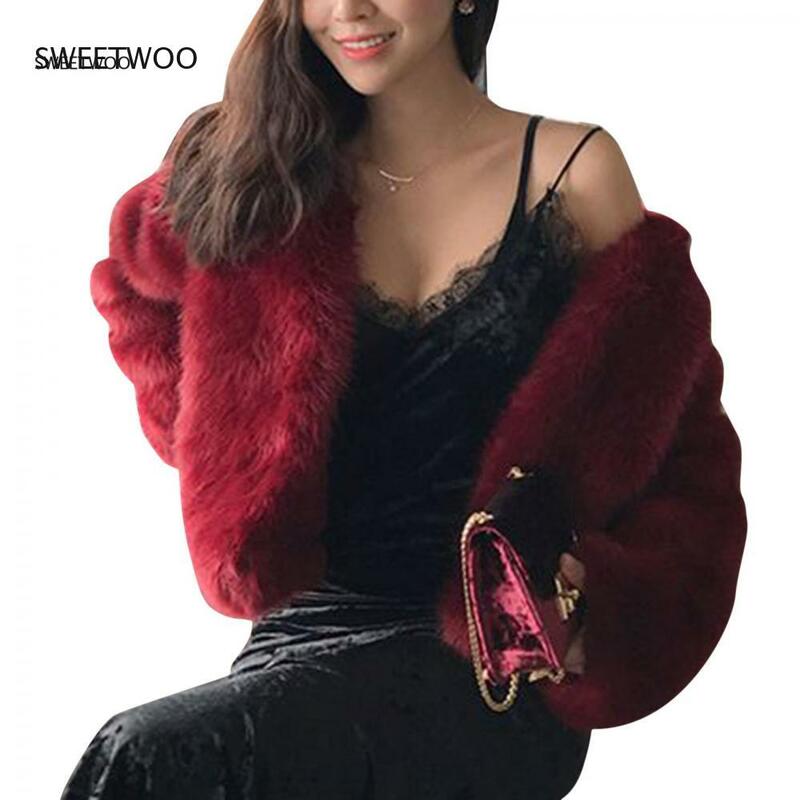 Thick Warm Fur Coat Winter Fashion O-Neck Faux Fur Jacket Fluffy  Solid Color Elegant Plush Fur Coats Outerwear 2022