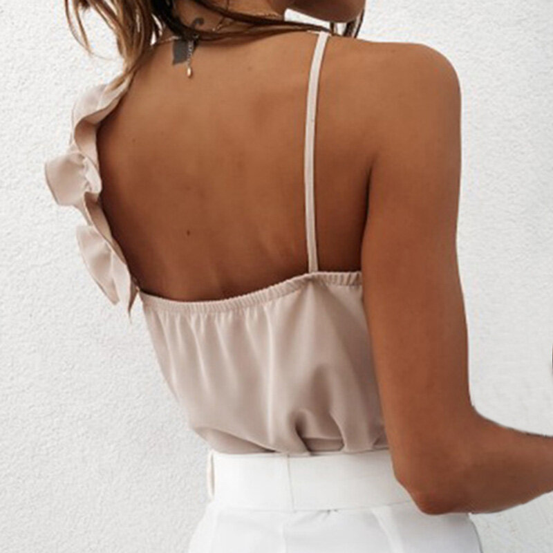 Женская летняя блузка с V-образным вырезом и открытой спиной