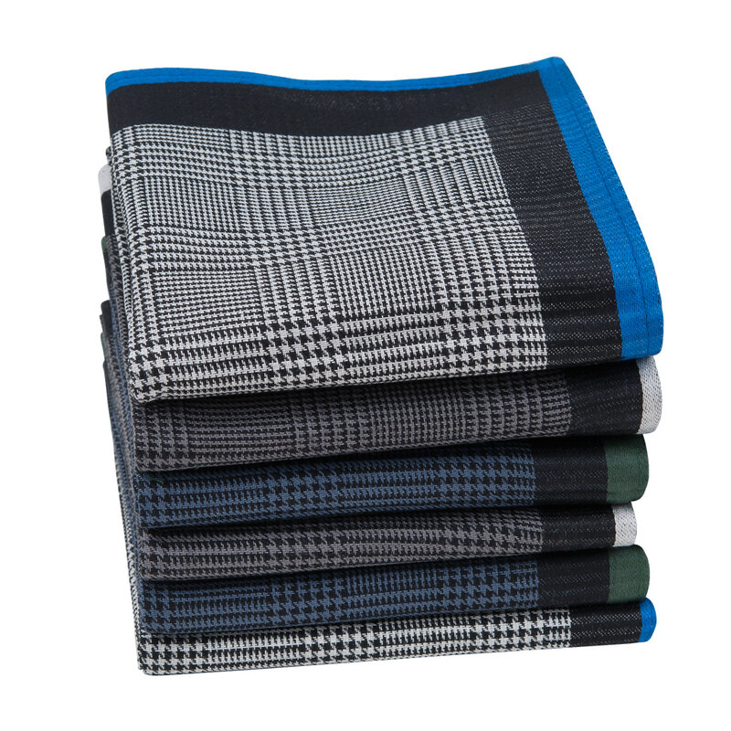 Lenço quadrado de bolso xadrez masculino, lenços casuais, terno masculino, sólido, popular, de alta qualidade, cavalheiros, 43x43cm, 6 peças