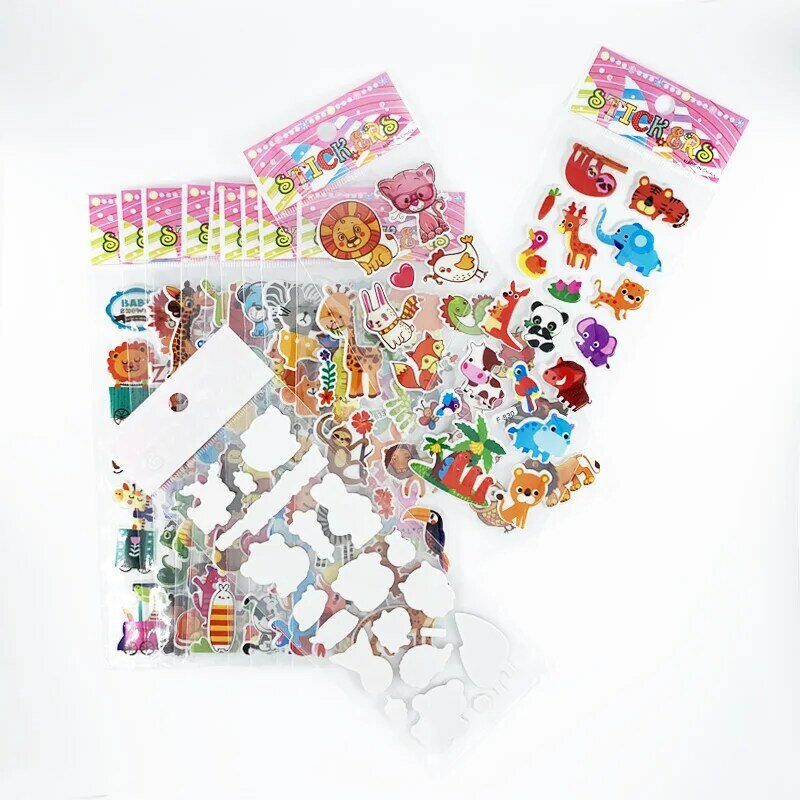 12 fogli/pacco adesivi per bambini 3D Puffy Bulk Cartoon Zoo animali/frutta vari adesivi Scrapbooking per ragazza ragazzo regalo di compleanno