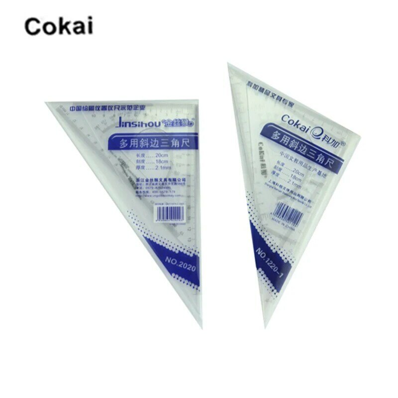 Jinsihou/cokai régua triangular de plástico, régua multi-finalidade chanfrada 15/20/25/30/35cm, régua 2 paredes matemática geométrica transferidor de medição