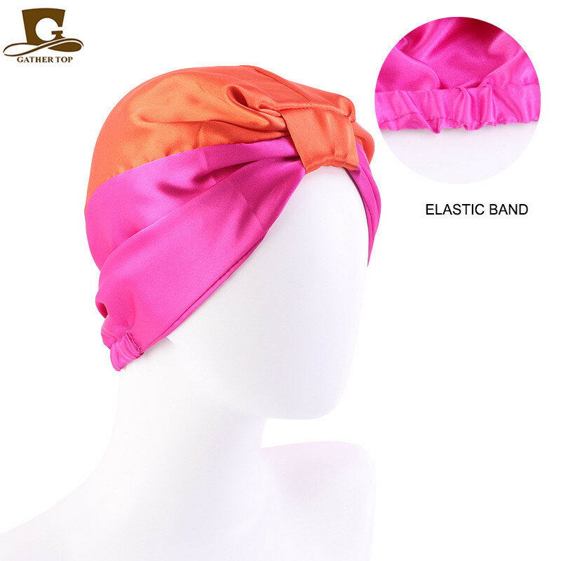Novo cetim de seda sleeping bonnet caps para as mulheres de seda headcover dupla camada atada bandana caps quimio câncer enfermagem headwrap