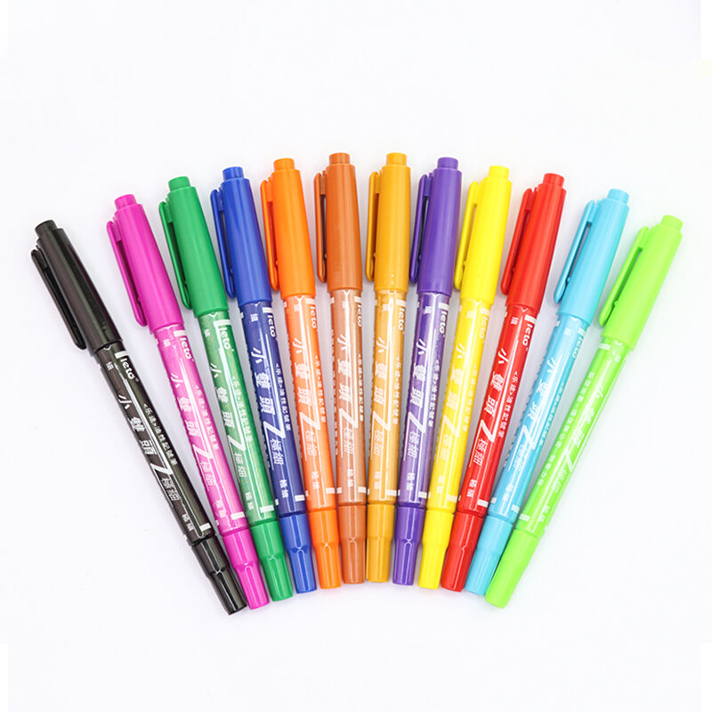 Leto Small Double-Headed Color Oil Pen Permanent For CD Fabric Marking Fine Point Pen Art Supplies School Office Stationery