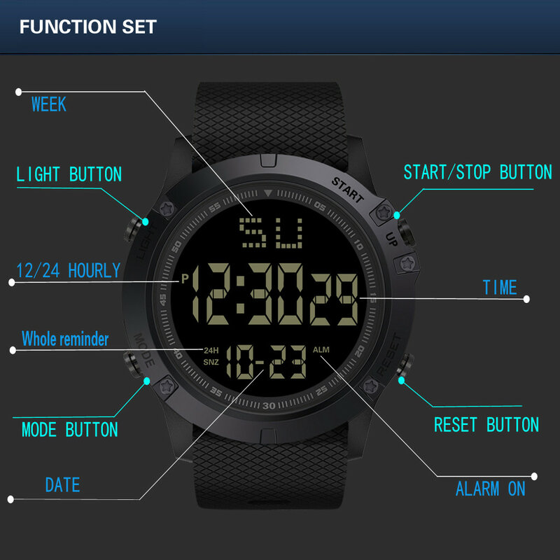 남성 쿼츠 손목 시계, LED 디지털 날짜, 밀리터리 스포츠 고무 쿼츠, 남성 시계, 알람, 방수