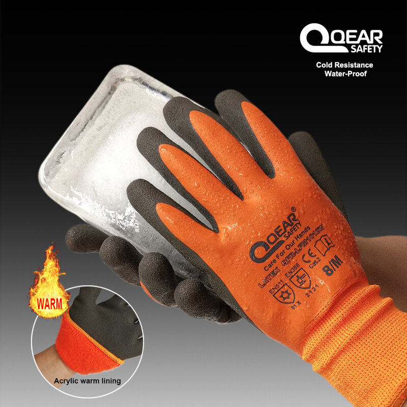 Termiczne rękawice ochronne, w pełni ciepłe podszycie polarowe wewnątrz, wodoodporna gumowa powłoka lateksowa, antypoślizgowa dłoń, na zimę