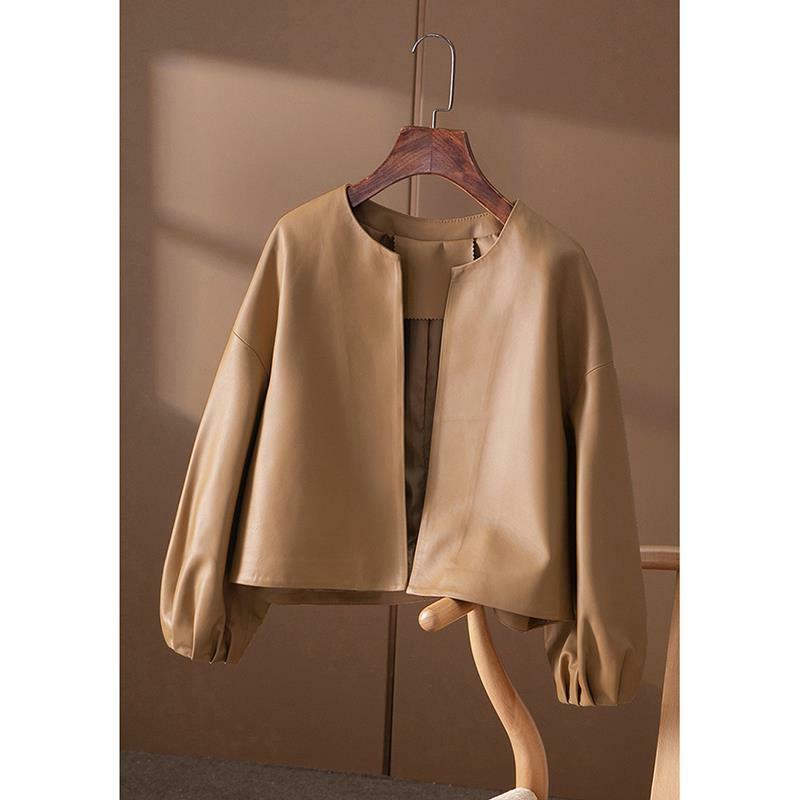 Alta qualidade do plutônio de couro jaquetas femininas primavera outono curto simples casaco feminino jaqueta femme