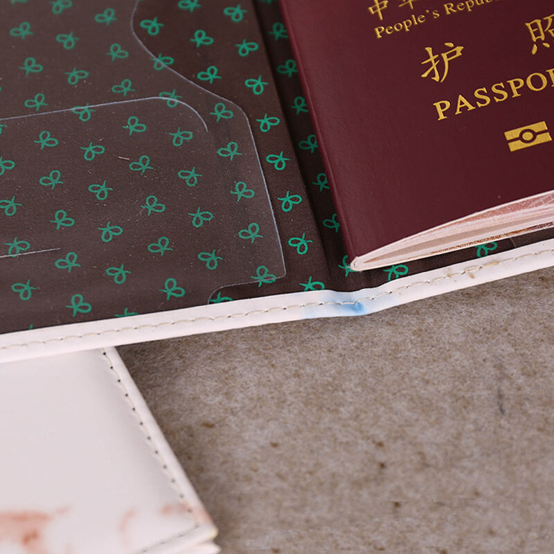 Acessórios de viagem vintage mármore passaporte titular id capa feminina couro do plutônio portátil cartão de banco passaporte caso carteira de negócios