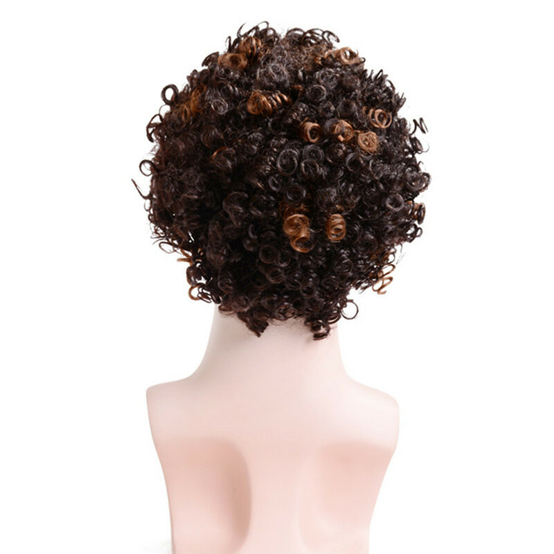 Men's Wig European and American Small Curly Wigs Explosive Head Cover Dark Brown Synthetic Hair Wigs