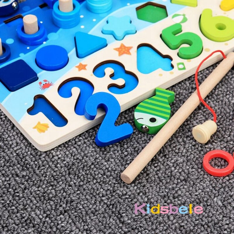 Математические Игрушки для детей по методике Монтессори, образовательная деревянная головоломка, игрушки для рыбалки, подсчет цифр, совпадающие по форме, сортер, настольные игры, игрушки