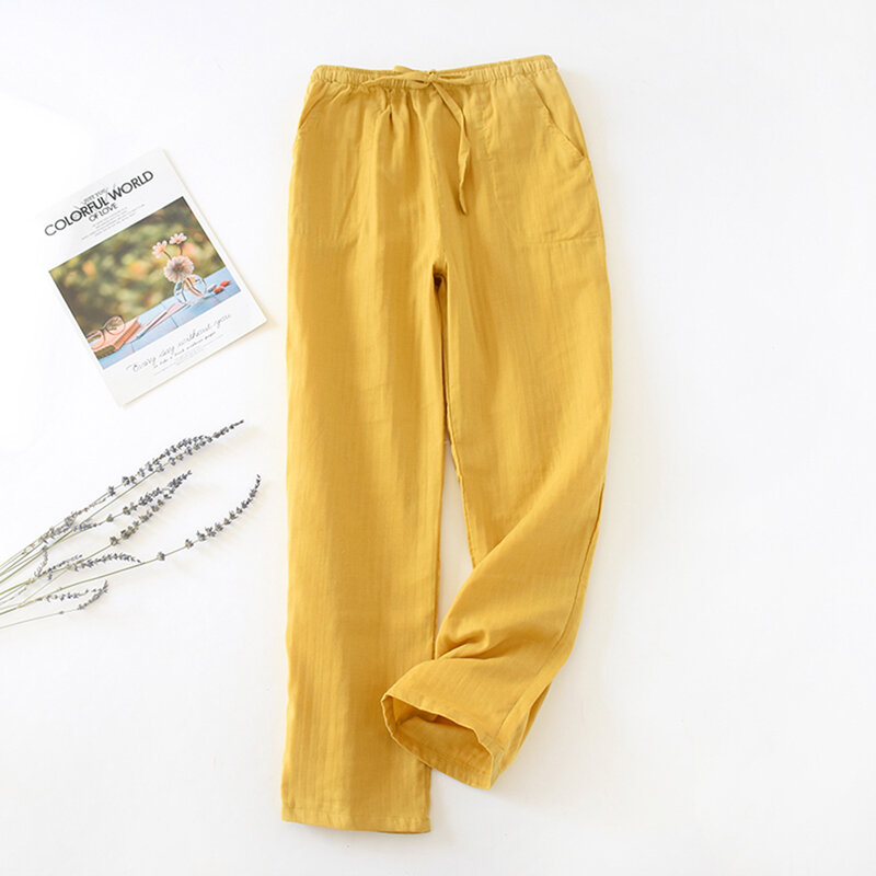 Women's Pants Solid Color Trousers Cotton Pajamas Double-layer Home Pajama Pants Thin Loose Pants Plus Size Sleep Bottoms Summer