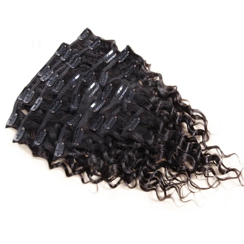 Extensions de cheveux naturels bouclés à clips, 12-30 pouces, noir naturel, 8 pièces/ensemble, 200G, pour femmes