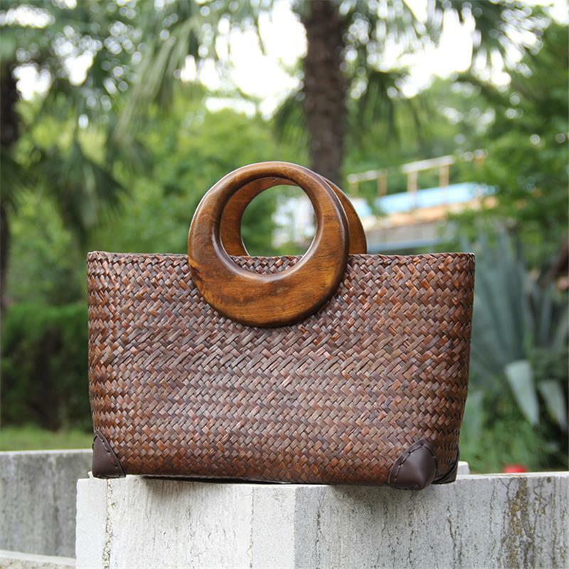 34x20CM Thai Handmade Straw Bag Rattan Handbag Small And Fresh New Original Bag a6101