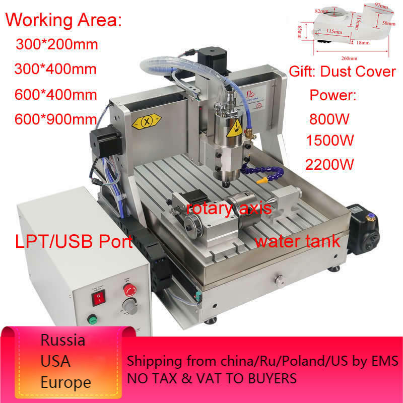 3D Metal Carving Woodworking Machine, USB Port Milling, Máquina de gravura, 6090 com tanque de água, CNC Router 6040, 4 Axis, 2.2KW, 3040