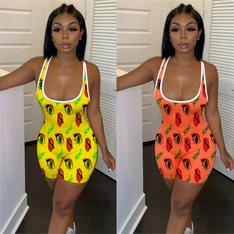 New 2020 Fashion Women's Jumpsuit Sexy Women Print Playsuit Women Rompers Summer Sleeveless Beach Casual Women Clothes