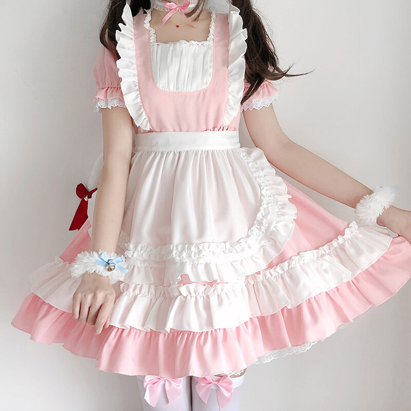 Sweet Lolita คอลเลกชัน OP สีชมพูและสีขาว Cosplay หญิงสาวชุดเจ้าหญิงชุด Kawaii เครื่องแต่งกาย