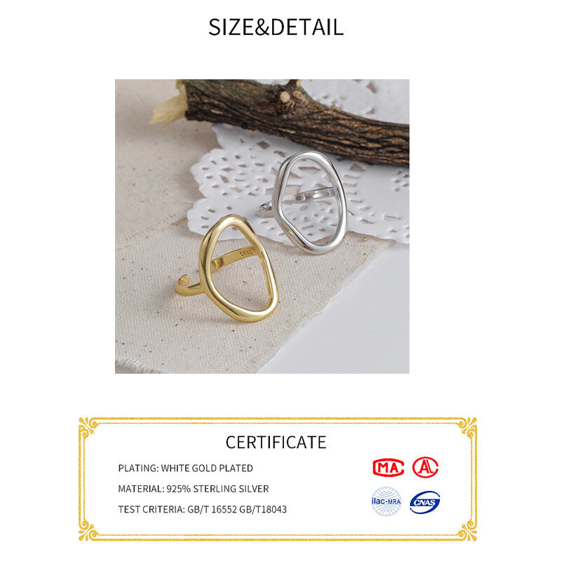925 Sterling Silver Rings For Women Hollow Out Gold Color Temperament Personality Fashion Female Trendy Resizable Opening Rings