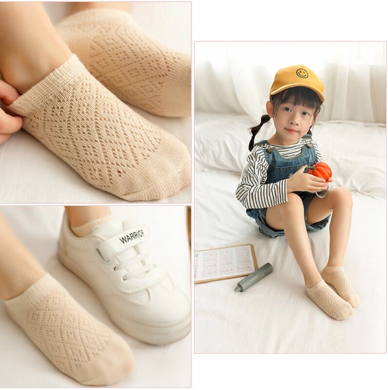 5pairs/Set Thin Kids Baby Socks for Sping Summer 0-5 Years Mesh Breathable Cotton Socks for Boys Girls KF552
