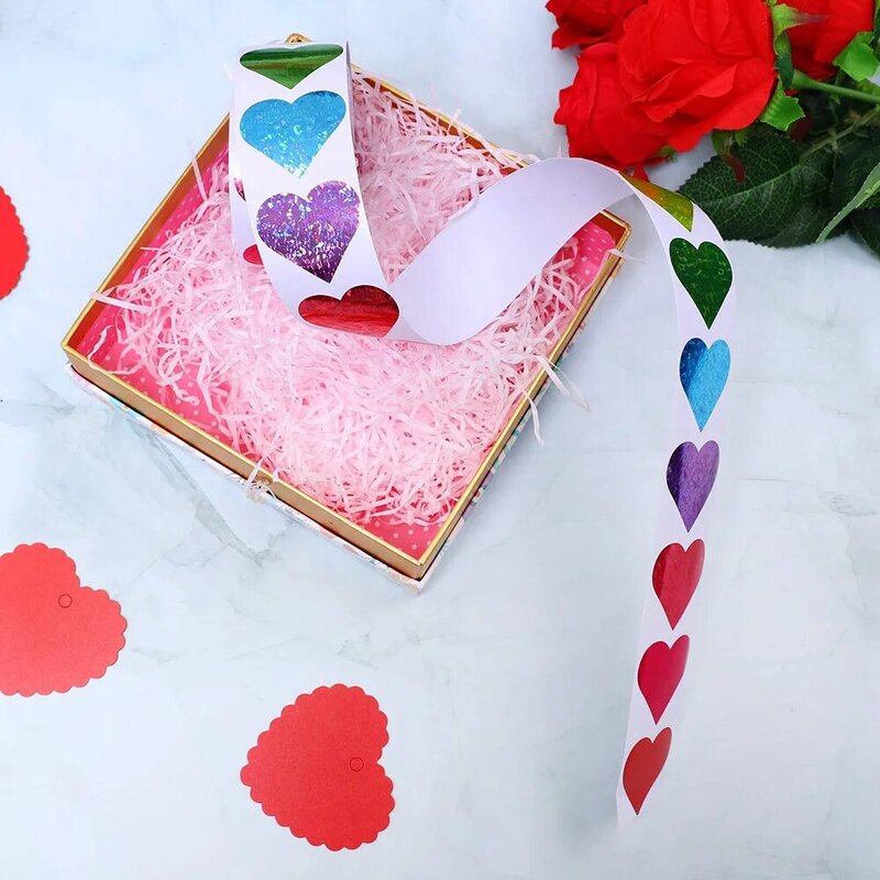 Pegatinas de corazón brillante para álbum de recortes, pegatinas adhesivas de amor rojo para el Día de San Valentín, decoración de boda, papelería, 100-500 Uds.