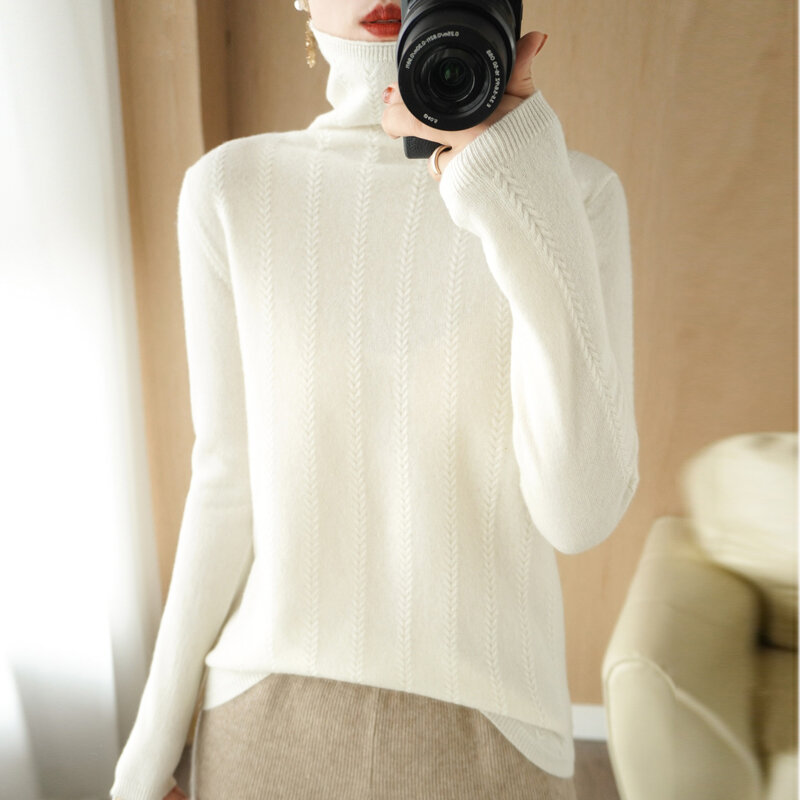 Suéter de cuello alto para mujer, suéter Base delgado de manga larga, versión coreana de la nueva moda suelta y cálida, Otoño e Invierno