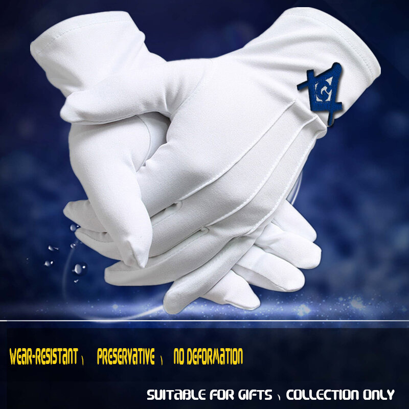 Blau Quadrat und Kompass Freimaurer Stickerei Hohe Qualität Polyester Handschuhe