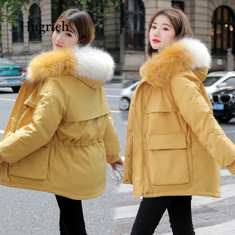 여성 겨울 파커 2020 새로운 두꺼운 패션 모피 칼라 후드 따뜻한 코튼 코트 Jacke