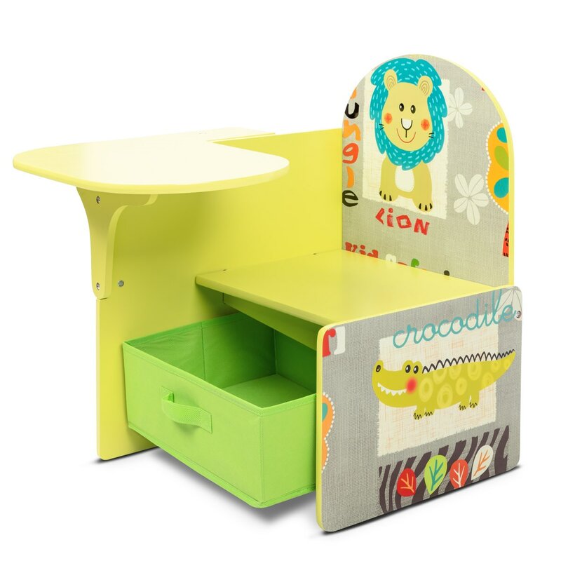 Pupitre infantil madera verde habitacion escritorio niños con asiento y cajon