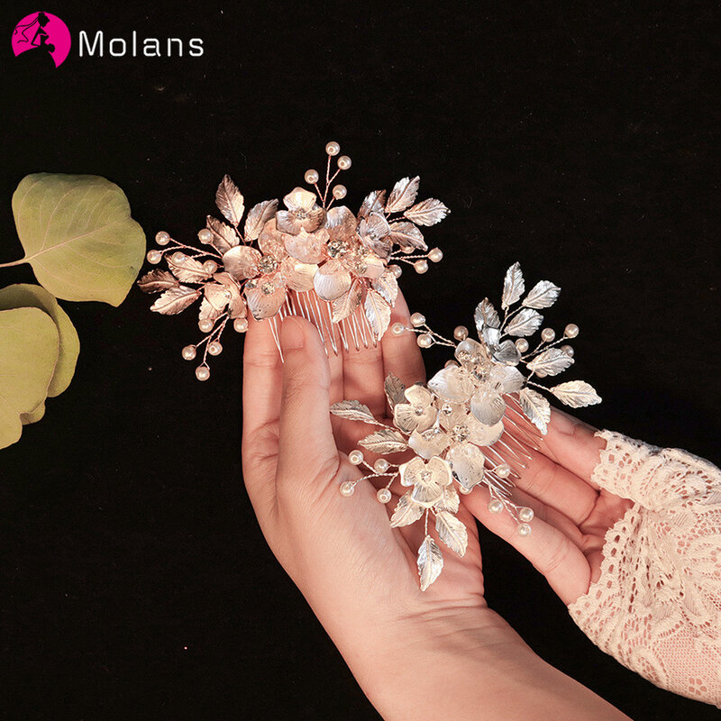 Molans luksusowe perły kryształ ślubne grzebienie do włosów akcesoria do włosów dla nowożeńców kobiety kwiat chluba włosy ślubne ozdoby biżuteria