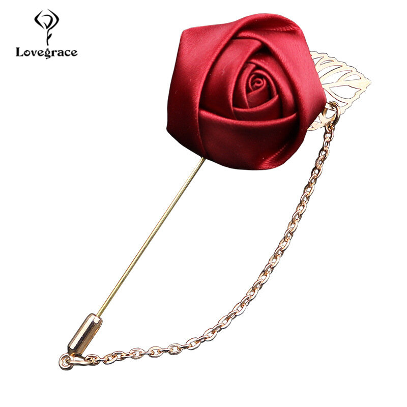 Lovegrace-Red Rose Flores Lapel Pin, Buquê De Casamento Dos Homens, Broche Artesanal, Groomsmen Buttonhole, Corsage e Boutonnieres