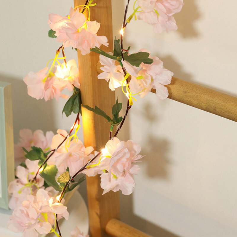 Guirlande lumineuse à 20Led de 2m, rose clair, blanc, hortensia, vigne, 4.5V, batterie, décoration de vacances pour la maison et la chambre à coucher