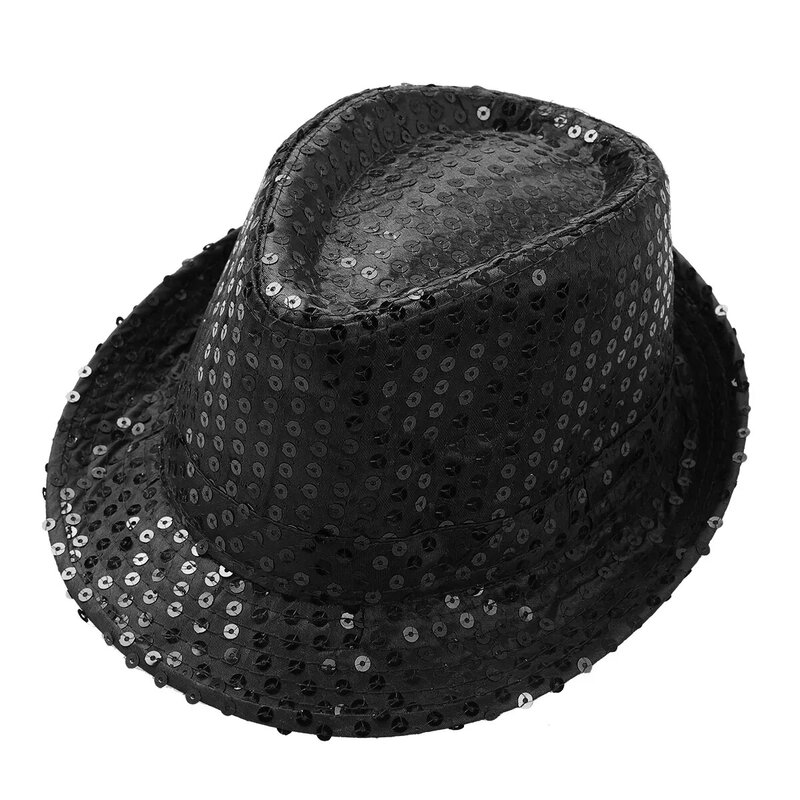 スパンコールfedora帽子ユニセックスキッズボーイズガールズ固体ジャズダンスキャップ誕生日パーティーショーダンス装飾ハロウィンクラシックジャズ帽子