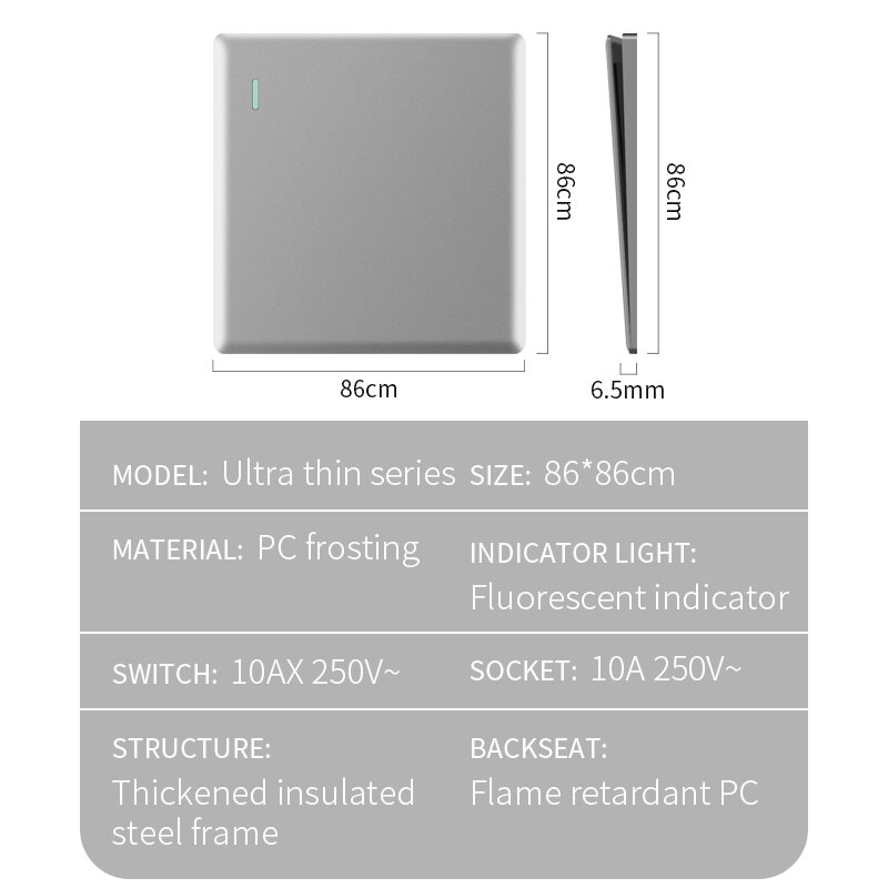ประเภท86สีเทาสวิทช์แผงแบน Ultra-Thin Light สวิทช์ควบคุมเสียงและแสง Touch Delay Switch พัดลมตัวควบคุมความเร็ว
