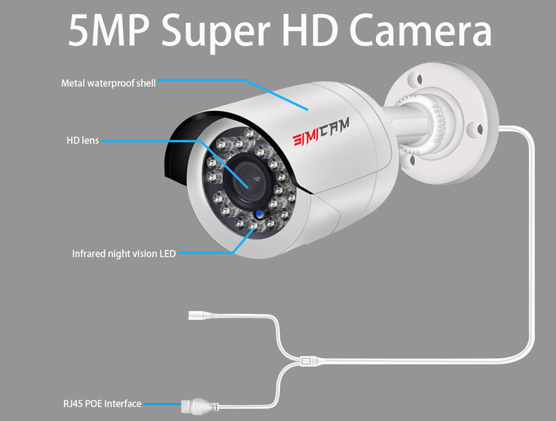 Kamera Pengintai 4K IP POE 8MP Onvif H265 Audio Luar Ruangan Cangkang Logam Tahan Air HD Penglihatan Malam 48V5MP Keamanan Video untuk NVR
