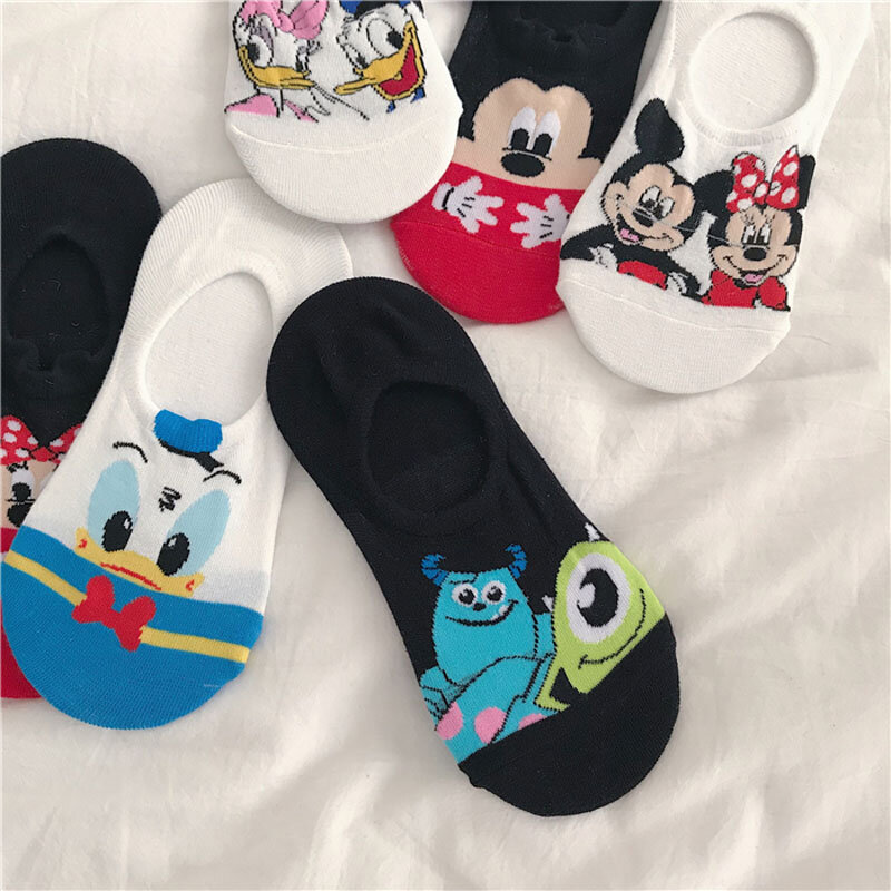 5 paia Disney Summer Casual Cute women Socks animal Cartoon Mouse Duck socks calzini divertenti invisibili in cotone morbido taglia 34-40