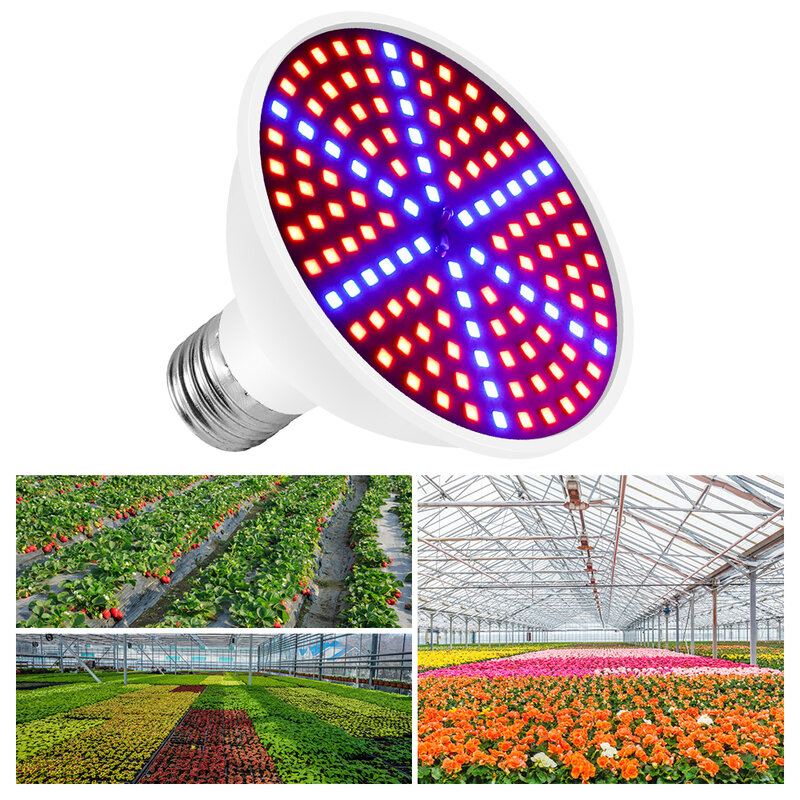 Luz Led de cultivo para invernadero, lámpara Phyto de espectro completo, luz hidropónica para crecimiento de plantas, 126, 200, 300Led, 85-265V, E27