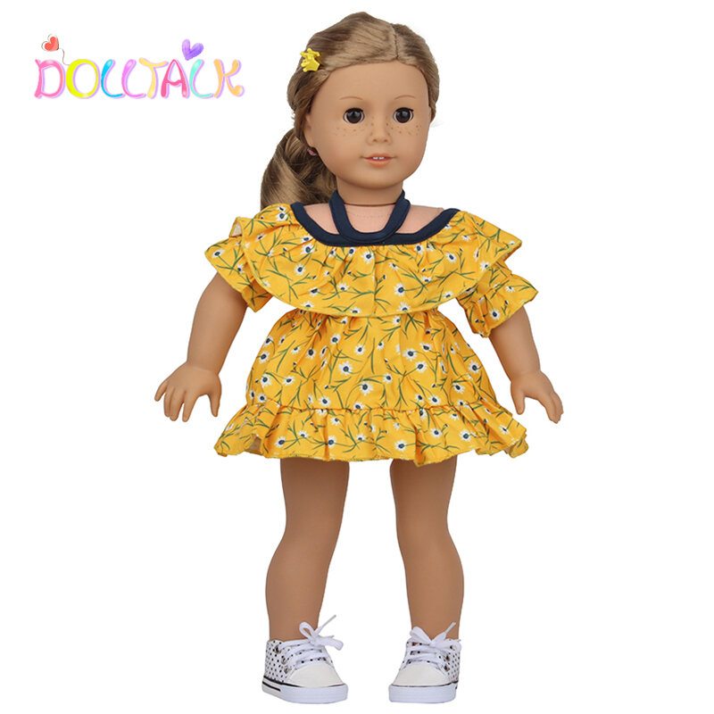 43 см Одежда для куклы новорожденного желтое платье-комбинация для американской куклы 18 дюймов для девочек аксессуары для подарка на день рождения