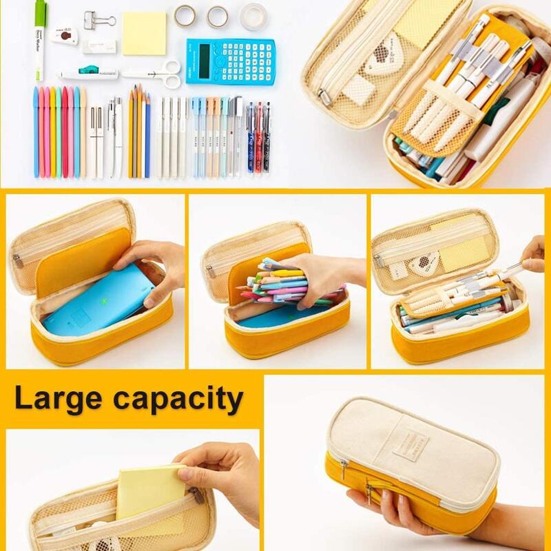 Angoo-Estuche clásico de bolsillo para lápices, bolsa de almacenamiento de papelería de lona plegable, organizador para cosméticos, viaje, estudiante, A6449