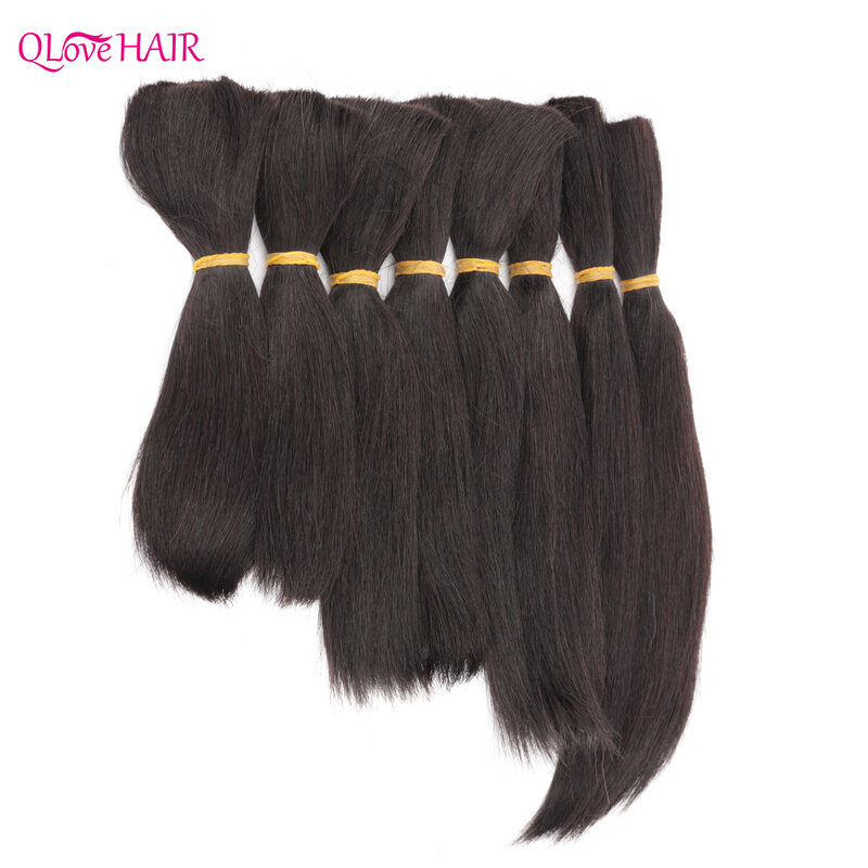 QLove Hair Natural Black 50g/Pc Peruvian Remy Straight Bulk Human Hair For Braiding Single Weft Hair Extensions 1/3/4 Bundles