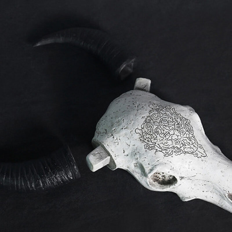Escultura de resina 3D para decoración del hogar, figura de cabeza de cráneo de vaca, cuerno largo, artesanía, adorno para el hogar, novedad