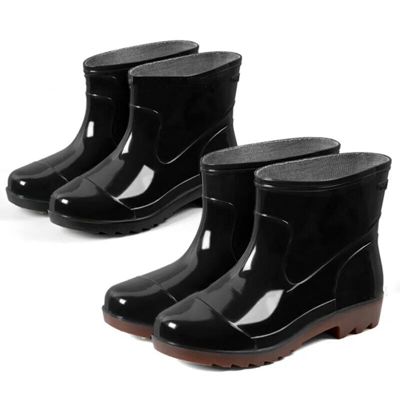رجّالي احذية المطر حديقة عمل حذاء من الجلد بولي كلوريد الفينيل مطاط مقاوم للمياه المضادة للانزلاق Rainboots في الهواء الطلق الأحذية أسود متين