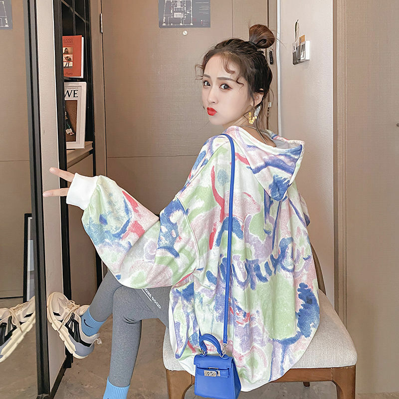 Lente Herfst Tie-Dye Sweatshit Vrouwen Hooded 2020 Losse Koreaanse Stijl Harajuku Hoodies Tops Lange Mouw Jasje Streetwear Vrouwen