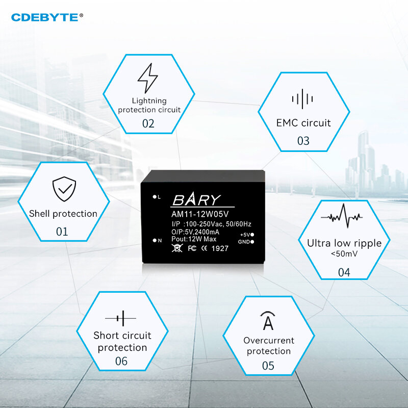 CDEBYTE-módulo de fuente de alimentación AM11-12W05V, Mini AC-DC, 12W, diseño de grado Industrial IoT, baja potencia, 5V, AC80-250V, DC5.0V/2A/5%