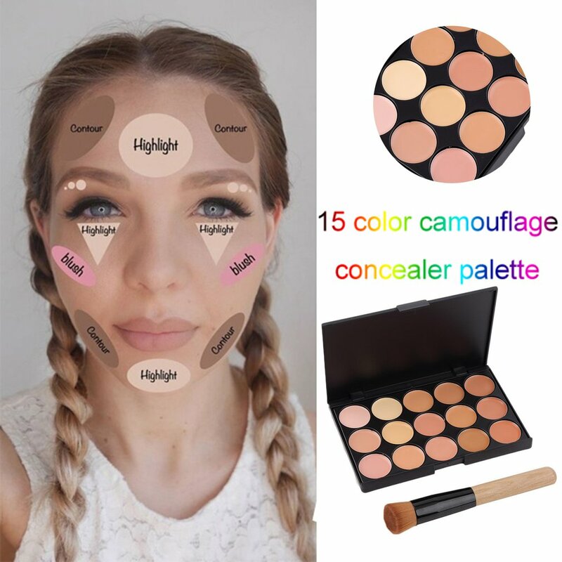 15 kolorów korektor paleta do makijażu + pędzle baza twarzy fundacja Bronzer Concealer Contour Pallete kosmetyki do makijażu zestaw